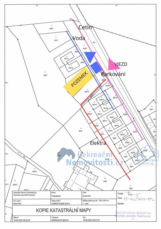 Prodej stavebního pozemku parc. č. 382/13 v projektu "Moldau Park Nová Pec" - 834 m2